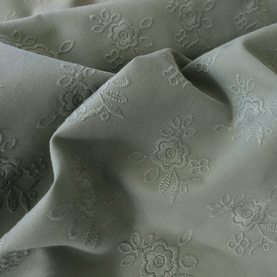 Embroidered cotton voile - floral Eucalyptus 0.5m