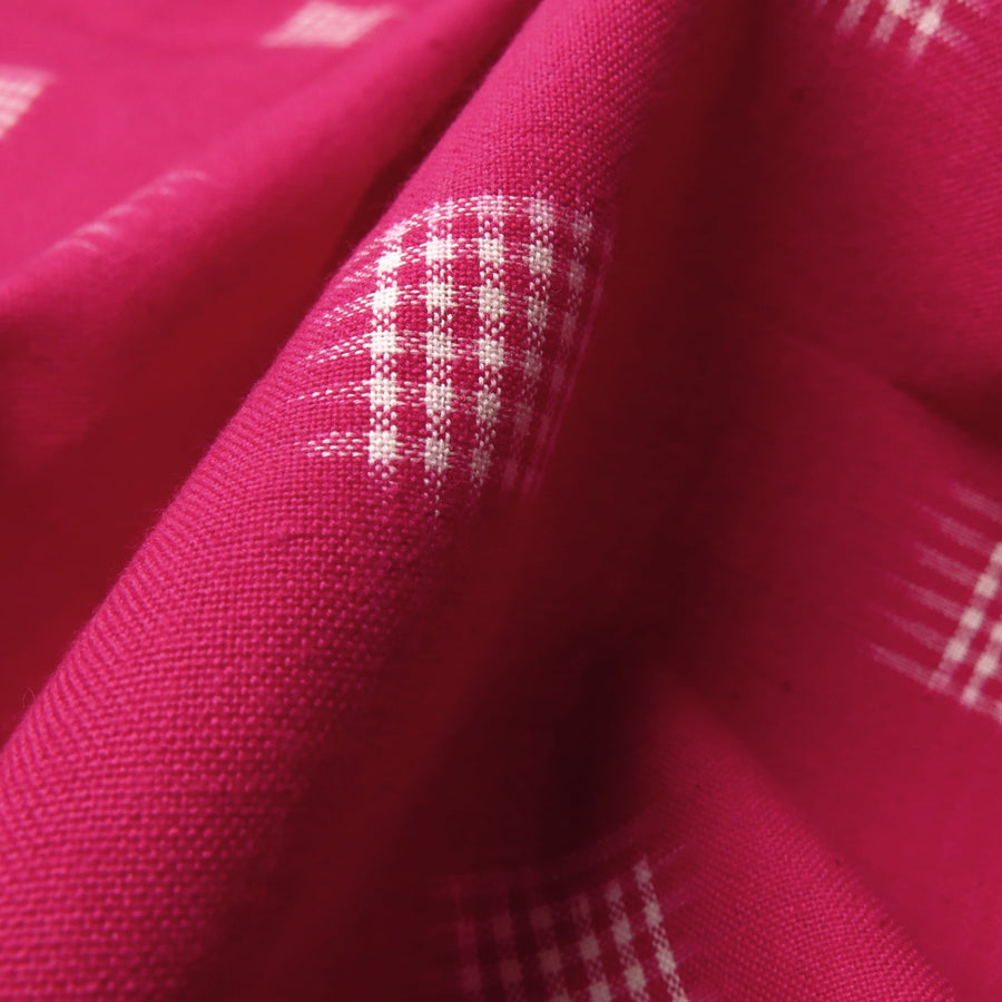 Cotton Ikat - Pink + ivory grid 0.5m