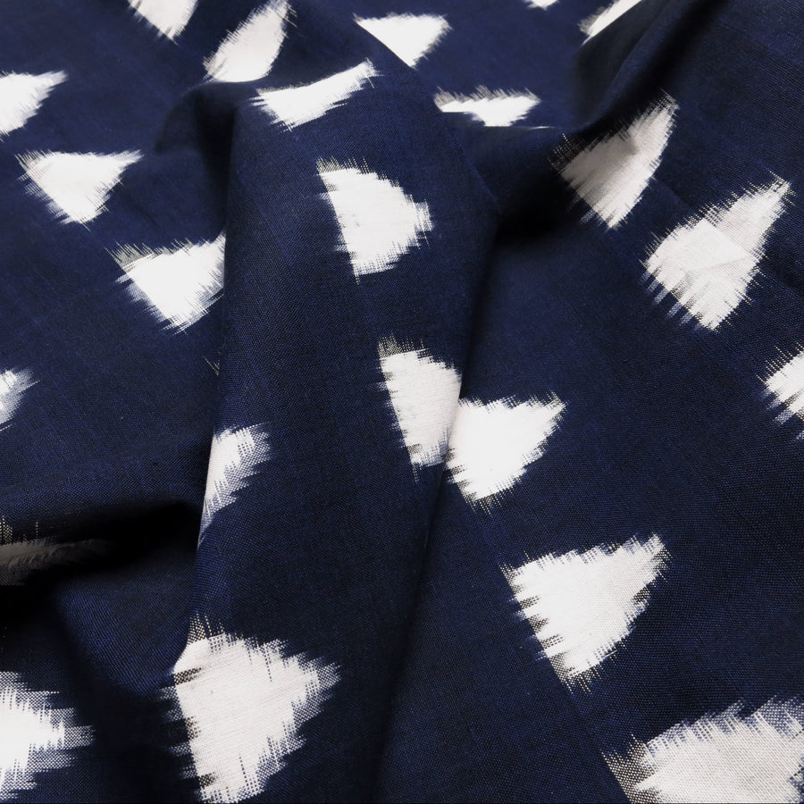 Cotton Ikat - Navy / Royal blue with ivory triangles 0.5m